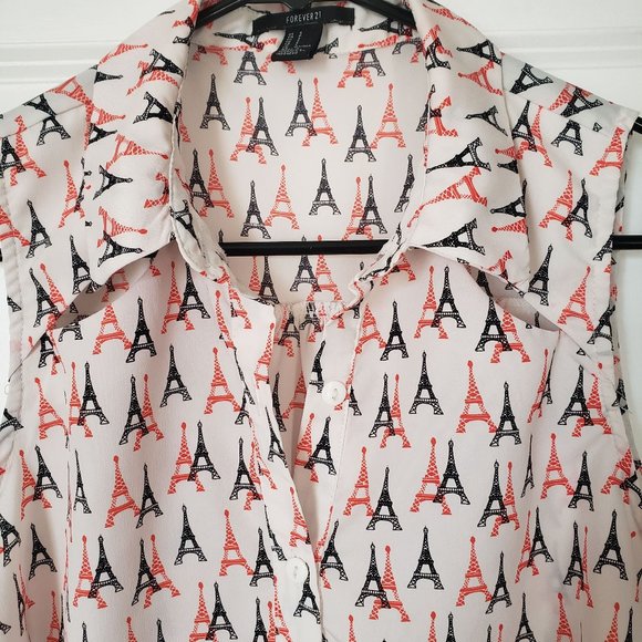 Forever 21 Eiffel Tower Print Sleeveless Blouse, Size Small - Picture 2 of 4